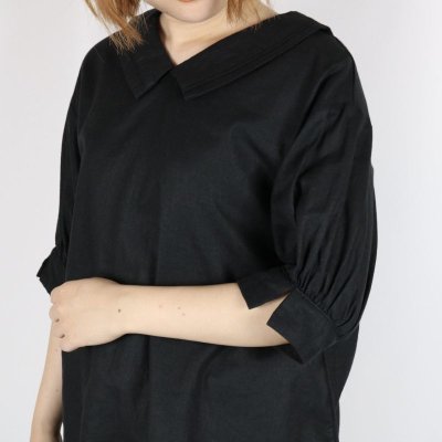 画像1: 30%OFF SALE　ROBE de PEAU ブリリアントコットンリネンブラウス   BLACK