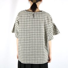 画像3: nachukara 綿麻ストライプ/チェックギャザー袖プルオーバー2色 (3)