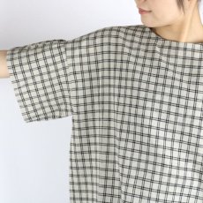 画像10: nachukara 綿麻ストライプ/チェックギャザー袖プルオーバー2色 (10)