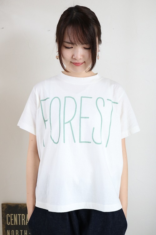 画像1: tumugu ラフィ天竺プリント（FOREST）Tシャツ　３色