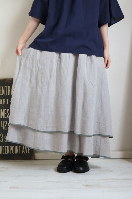 画像1: tukuroi  綿麻×リネンカルゼパイピングレイヤードスカート   3色