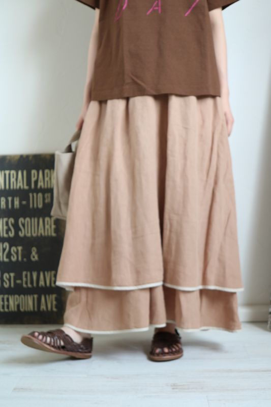 画像1: tukuroi  綿麻×リネンカルゼパイピングレイヤードスカート   2色