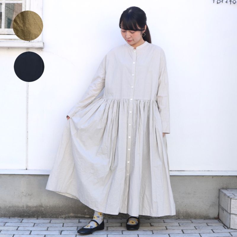 Gauze# スイッチングギャザーシャツドレス 3色 - toritoRu