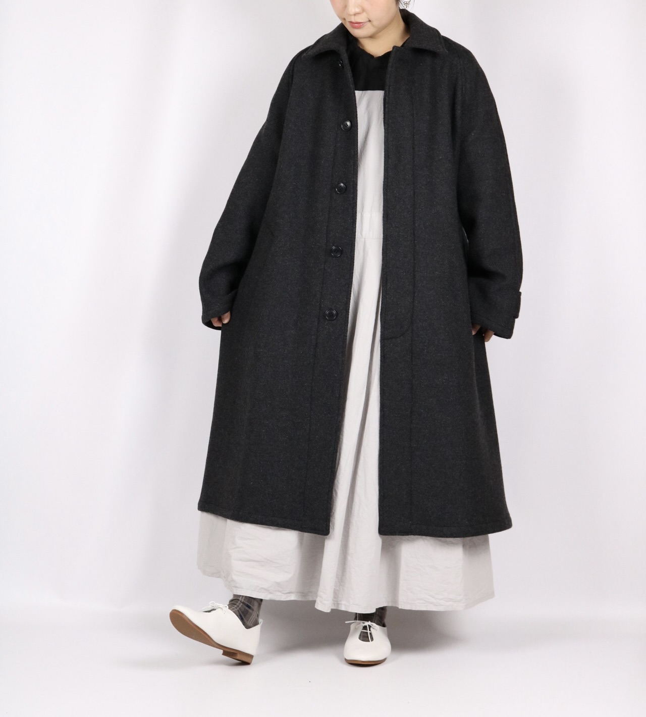 HTS HEAVY WEIGHT WOOL TWILL WOOL BALMACAAN COAT チャコール - toritoRu