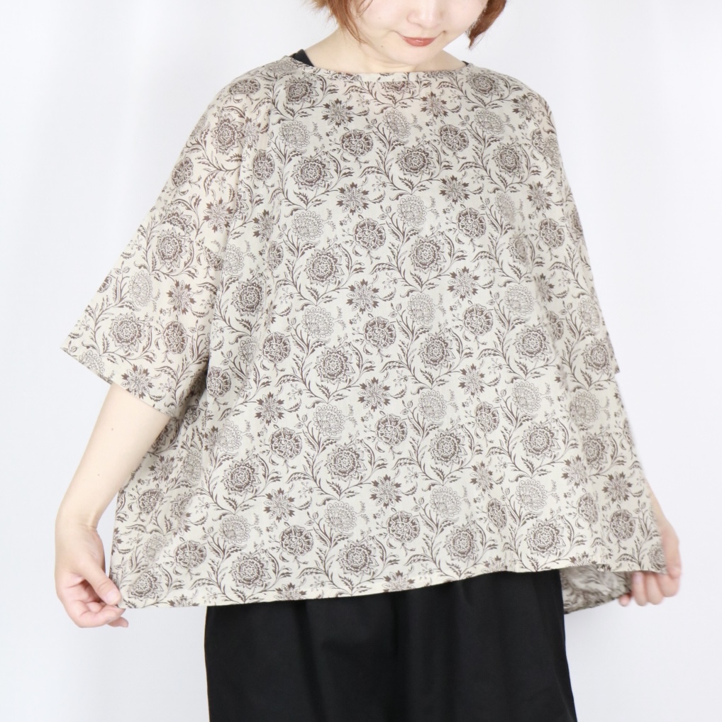 SOIL - 【SOIL】COTTON VOILE SMALL FLOWER PRINT FRENCH/SL GATHERED SMOCK半袖ブラウス etre_nsl23042