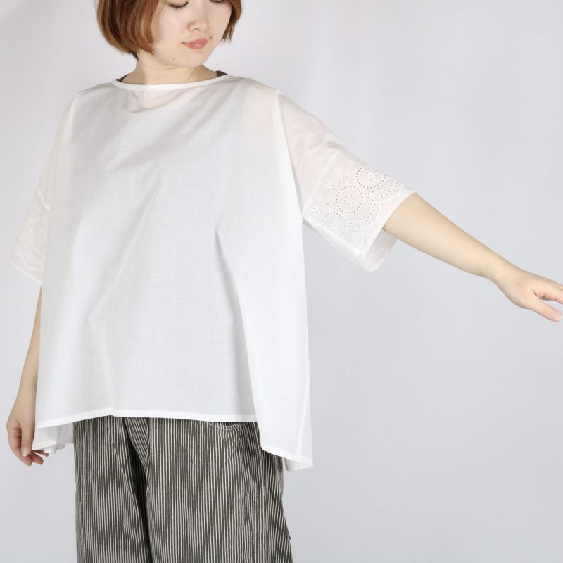 SOIL 80'S VOILE PLAIN WITH CUT WORK LACE GATHERED SMOCK 2色 - toritoRu